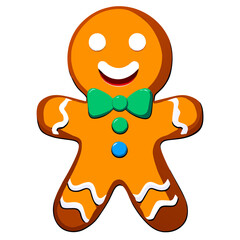 Gingerbread man. New year cookies, sweets. Cute christmas gingerbread man in flat style isolated on white background. Christmas icon. Holiday winter symbols. Festive treats. Vector illustration.	
