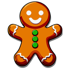 Gingerbread man. New year cookies, sweets. Cute christmas gingerbread man in flat style isolated on white background. Christmas icon. Holiday winter symbols. Festive treats. Vector illustration.	
