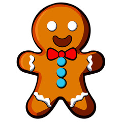 Gingerbread man. New year cookies, sweets. Cute christmas gingerbread man in flat style isolated on white background. Christmas icon. Holiday winter symbols. Festive treats. Vector illustration.	
