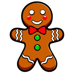 Obraz premium Gingerbread man. New year cookies, sweets. Cute christmas gingerbread man in flat style isolated on white background. Christmas icon. Holiday winter symbols. Festive treats. Vector illustration