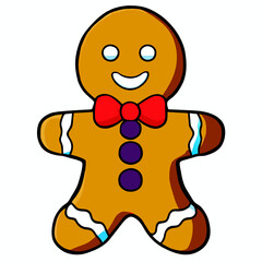 Fototapeta premium Gingerbread man. New year cookies, sweets. Cute christmas gingerbread man in flat style isolated on white background. Christmas icon. Holiday winter symbols. Festive treats. Vector illustration