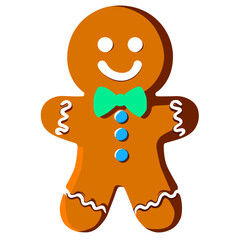 Gingerbread man. New year cookies, sweets. Cute christmas gingerbread man in flat style isolated on white background. Christmas icon. Holiday winter symbols. Festive treats. Vector illustration