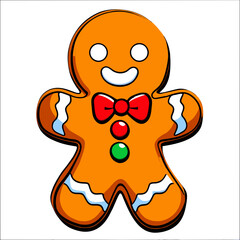 Gingerbread man. New year cookies, sweets. Cute christmas gingerbread man in flat style isolated on white background. Christmas icon. Holiday winter symbols. Festive treats. Vector illustration