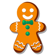 Gingerbread man. New year cookies, sweets. Cute christmas gingerbread man in flat style isolated on white background. Christmas icon. Holiday winter symbols. Festive treats. Vector illustration