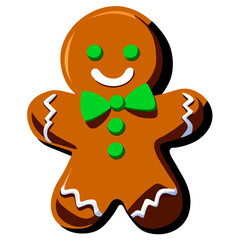 Gingerbread man. New year cookies, sweets. Cute christmas gingerbread man in flat style isolated on white background. Christmas icon. Holiday winter symbols. Festive treats. Vector illustration