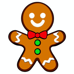 Obraz premium Gingerbread man. New year cookies, sweets. Cute christmas gingerbread man in flat style isolated on white background. Christmas icon. Holiday winter symbols. Festive treats. Vector illustration
