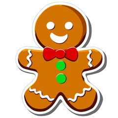 Gingerbread man. New year cookies, sweets. Cute christmas gingerbread man in flat style isolated on white background. Christmas icon. Holiday winter symbols. Festive treats. Vector illustration