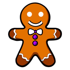 Obraz premium Gingerbread man. New year cookies, sweets. Cute christmas gingerbread man in flat style isolated on white background. Christmas icon. Holiday winter symbols. Festive treats. Vector illustration