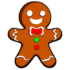 Obraz premium Gingerbread man. New year cookies, sweets. Cute christmas gingerbread man in flat style isolated on white background. Christmas icon. Holiday winter symbols. Festive treats. Vector illustration