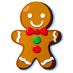 Gingerbread man. New year cookies, sweets. Cute christmas gingerbread man in flat style isolated on white background. Christmas icon. Holiday winter symbols. Festive treats. Vector illustration