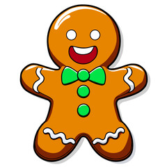 Gingerbread man. New year cookies, sweets. Cute christmas gingerbread man in flat style isolated on white background. Christmas icon. Holiday winter symbols. Festive treats. Vector illustration