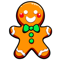 Obraz premium Gingerbread man. New year cookies, sweets. Cute christmas gingerbread man in flat style isolated on white background. Christmas icon. Holiday winter symbols. Festive treats. Vector illustration
