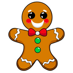 Gingerbread man. New year cookies, sweets. Cute christmas gingerbread man in flat style isolated on white background. Christmas icon. Holiday winter symbols. Festive treats. Vector illustration