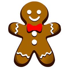 Gingerbread man. New year cookies, sweets. Cute christmas gingerbread man in flat style isolated on white background. Christmas icon. Holiday winter symbols. Festive treats. Vector illustration