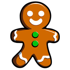 Gingerbread man. New year cookies, sweets. Cute christmas gingerbread man in flat style isolated on white background. Christmas icon. Holiday winter symbols. Festive treats. Vector illustration