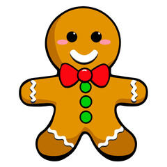 Gingerbread man. New year cookies, sweets. Cute christmas gingerbread man in flat style isolated on white background. Christmas icon. Holiday winter symbols. Festive treats. Vector illustration