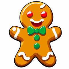Gingerbread man. New year cookies, sweets. Cute christmas gingerbread man in flat style isolated on white background. Christmas icon. Holiday winter symbols. Festive treats. Vector illustration.	
