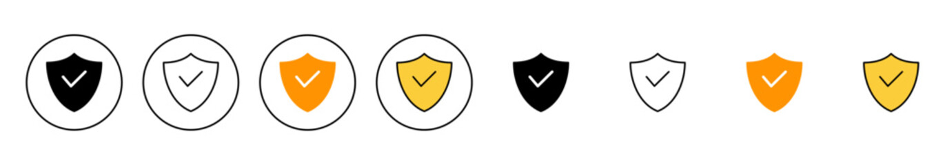 Shield check mark icon set vector. Protection approve sign. Insurance icon