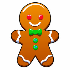Obraz premium Gingerbread man. New year cookies, sweets. Cute christmas gingerbread man in flat style isolated on white background. Christmas icon. Holiday winter symbols. Festive treats. Vector illustration. 