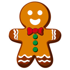Obraz premium Gingerbread man. New year cookies, sweets. Cute christmas gingerbread man in flat style isolated on white background. Christmas icon. Holiday winter symbols. Festive treats. Vector illustration. 
