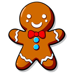 Gingerbread man. New year cookies, sweets. Cute christmas gingerbread man in flat style isolated on white background. Christmas icon. Holiday winter symbols. Festive treats. Vector illustration.	
