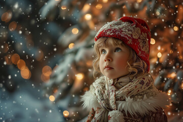 AI-Generated Image: Child Wearing a Christmas Hat in Snowy Setting