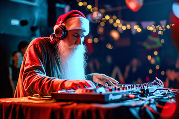 Obraz premium AI-Generated Image: Santa Claus DJ at the Nightclub