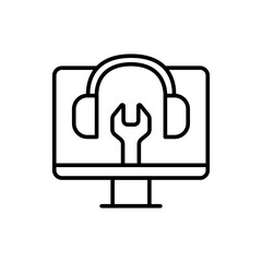 Monitor repair outline icons, minimalist vector illustration ,simple transparent graphic element .Isolated on white background