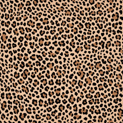 Neutral brown seamless pattern featuring animal prints of cheetah, leopard, and jaguar. Minimalist design perfect for summer safari fashion.