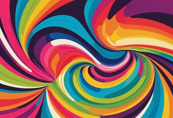 Creative background composition. Vibrant bright multi colour groovy curve swirl 60s abstract background. Banner Mock up template. 3D render