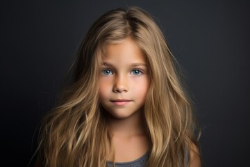 Portrait of a cute little girl with long blond hair. Studio shot. - Powered by Adobe