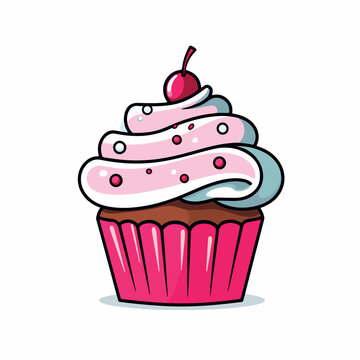 Vector illustration of cupcakes flat icons.