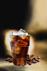 Iced tasty cold americano coffee in glass