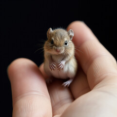 AI-Generated Image of a Petite Mouse on a Human Finger
