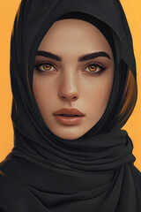 Naklejka premium Illustration of a Brazilian Muslim woman wearing a hijab, representing diversity and empowerment.