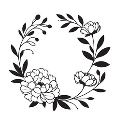 Hand drawn floral minimal elements in line art style. Greenery for decoration, wild and garden plants, branches, leaves. Vector illustration for logo. peony flower. frame with peony flowers