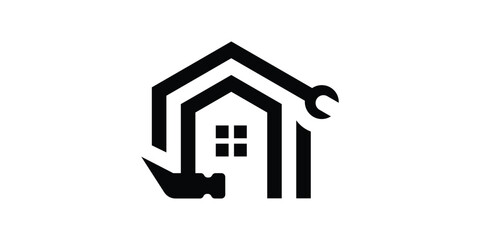 logo design combining the shape of a house with renovation equipment, home renovation logo, home improvement.
