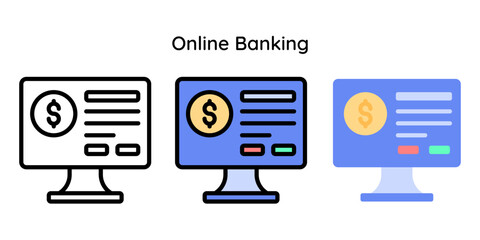 Online Banking on computer Icon, 