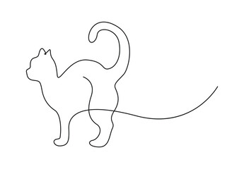 A cat continuous one line drawing. International cat day. Isolated on white background vector illustration. Pro vector.