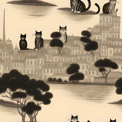 silhouettes of cats seamless tile