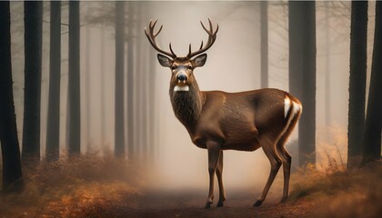 Deer gracefully navigating through a misty forest, capturing the serene spirit of fall