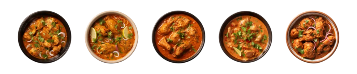 Fotobehang Collection bowl of tasty chicken curry dish from Indian cuisine isolated on a transparent background, top view © agungai