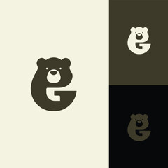Minimalist modern strong logo Letter Mark Initial G with bear ,polar bear ,grizzly negative space logo design