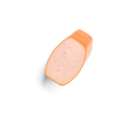Piece of tasty sausage isolated on white background