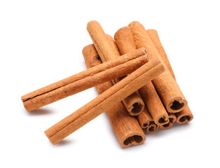 Cinnamon sticks on white background
