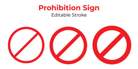 Set of Red Forbidden Sign isolated on Transparent Background. Flat icon. Editable stroke. Vector illustration