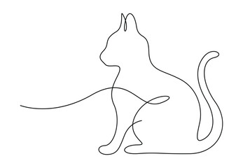 Cute cat single continuous line drawing. Isolated on white background vector illustration. Pro vector.