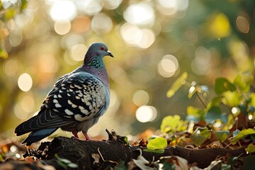 a Pigeon standing on small root, copy space on right, 