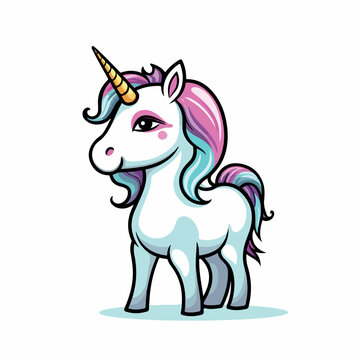 Vector illustration of a white unicorn with a pink mane.