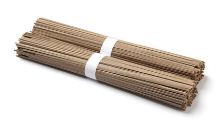 Uncooked buckwheat noodles (soba) isolated on white